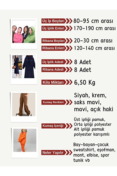 Yiğit Kumaş Ribbed 3 Yarn Fabric Set, 8 Pcs from 80-95 cm