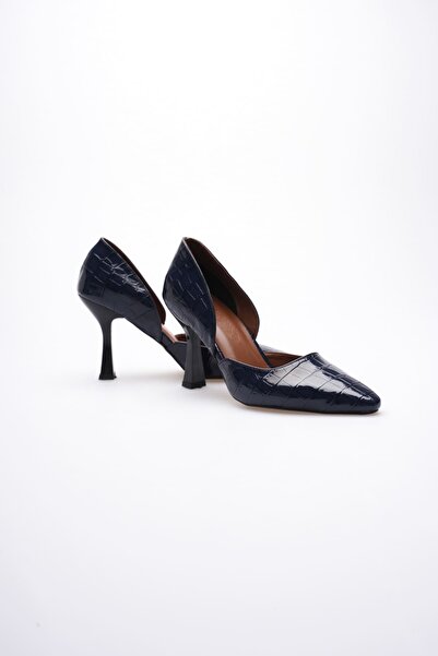 MARCHEO Angela Women's Navy Blue Crocodile Heeled Shoes
