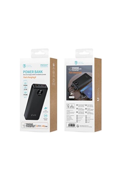 OEM Unico PB3007 Power Bank 20000mAh, 22.5W, 2xUSB + Type-C, Black