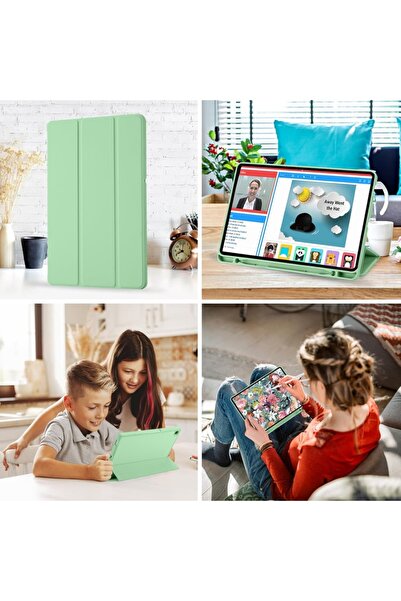 SKYDDAR INNOVATION Tablet case for Samsung Galaxy Tab S6 Lite, Pencil holder, Flex Trifold, sticker set, Light Green