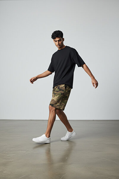 ERSUNO Erkek Haki Kamuflaj Bol Kesim Şort