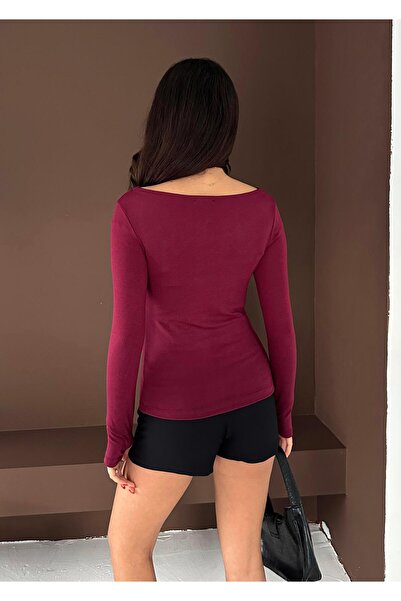 Elaxi Women's Boat Neck Finger-Looped Long Sleeve Full Stretch Fabric Cotton Viscose Buzzy Body T-Shirt