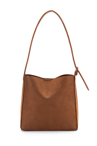 minebag Suede Alita Shoulder Bag with Belt Strap Detail, Brown