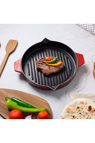 Aryıldız Duo Cast Bombe Grill Tava Kırmızı 30 cm