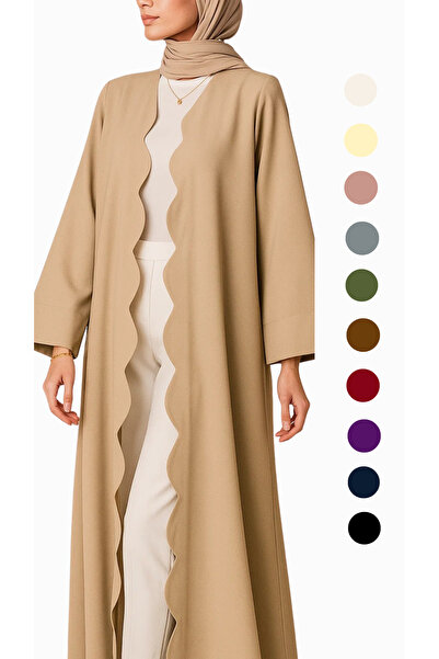 MayaCloset Wave Cut Detailed Long Woven Kimono & Kaftan & Abaya