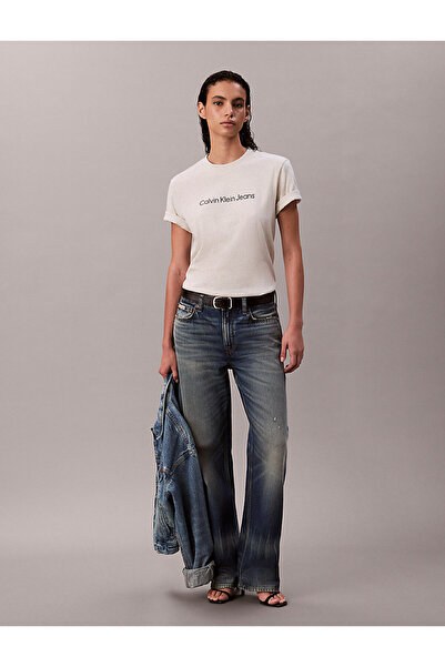 Calvin Klein Jeans Yuvarlak Yaka Baskılı Gri Kadın T-Shirt LV047C912GP4P