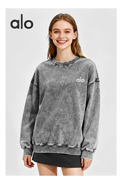 Alo Acid Wash Grey Oversized Sweatshirt - Vintage Style, Loose Fit & Retro Streetwear