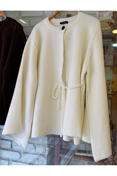 FRİYA Women's Knitwear Sleeve Slit Lace-Up Knitwear Jacket