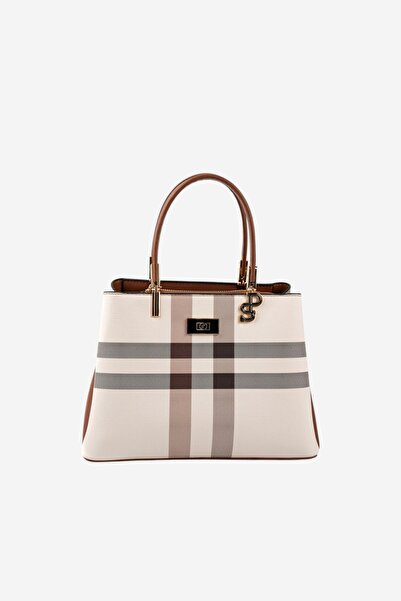 Silver Polo Silver & Polo Sp1098 Women's Handbag Plaid Cream-Tan