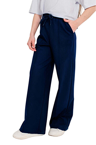 SOLLUXE ARETHA – Pantaloni evazati lungi cu talie inalta, buzunare si dunga, ...