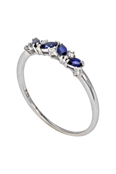 Gold 14K Ring with Diamonds and Blue Sapphires