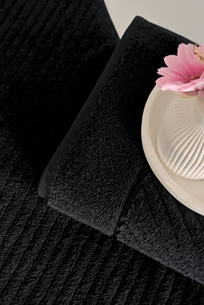 Sevim Πετσέτες χεριών από 100% βαμβάκι 2 τεμαχίων - Μοντέρνο σχέδιο με ρίγες - Μαλακή υφή - Μαύρο χρώμα