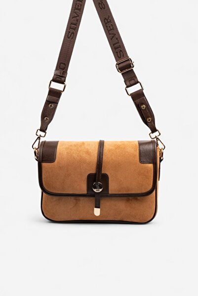 Silver Polo حقيبة كروس نسائية SP1182 من جلد الغزال باللون البني الداكن