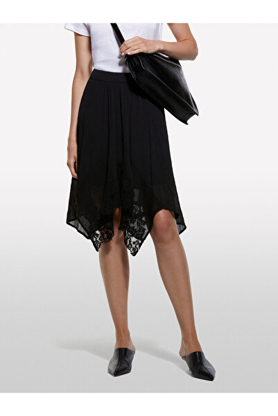 Sisley Lace Asymmetrical Zippered Lined Skirt Women's Black Skirt - 325A40Rbl002Y