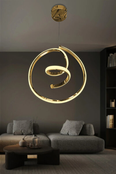RSCOLLECTIONS Helezon Modern Tekli Sarkıt Led Avize Antre Kumandasız Gold