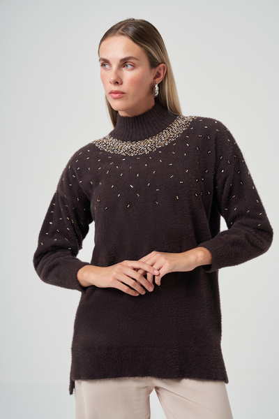 Nuss Beaded Angora Sweater 7003 Bitter Brown