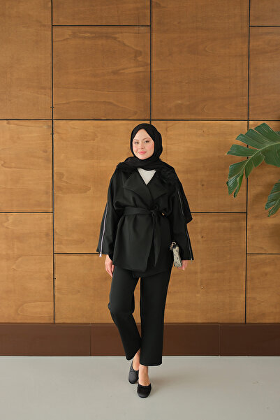 LOCCO Women's Sleeves Zipper Detail Suit Black