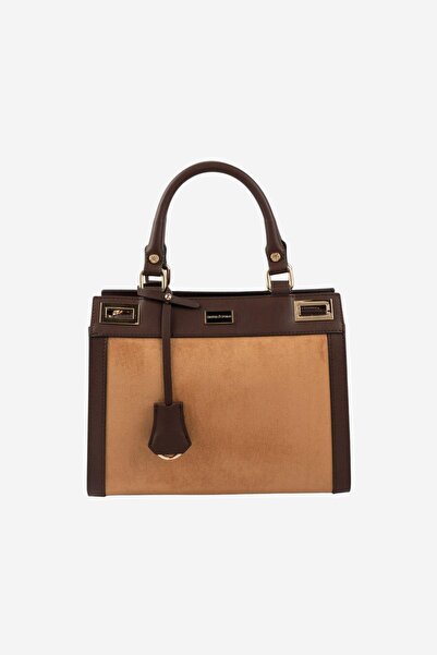 Silver Polo حقيبة يد نسائية SP1174 من جلد الغزال باللون البني الداكن