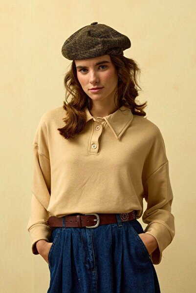 Ceylan Otantik Μπεζ πόλο γιακά κοντό μπλουζάκι