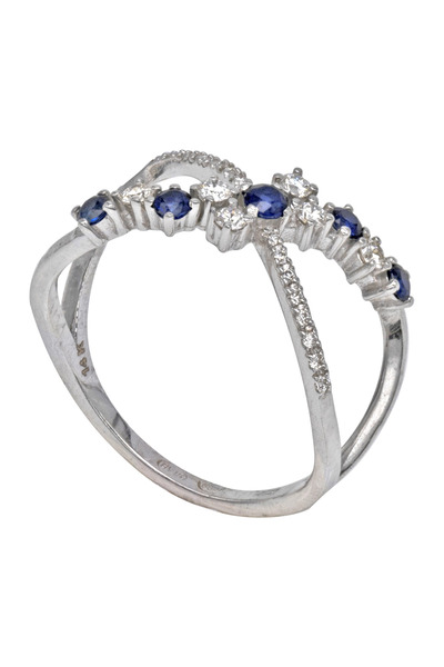 Gold 14K Ring with Diamonds and Blue Sapphires