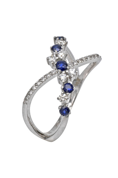 Gold 14K Ring with Diamonds and Blue Sapphires