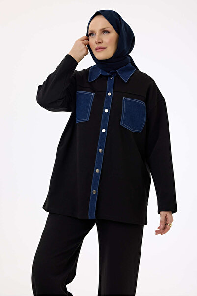 My City 6053 - Stylish Comfortable Cotton Polyester Denim Paneled Pants Shirt Set