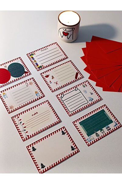 namaviga notebook Yılbaşı Not Kartı Kırmızı Set 8 'li Mini Zarf ile Birlikte ...