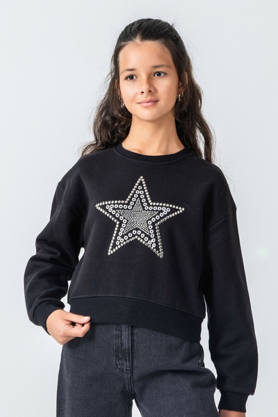 Dmb Kız Çocuk Şardonlu Siyah Sweatshırt