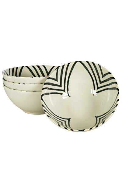 Cesiro Set of 4 bowls, 600 ml, Hypnosis, Light cream with black lines