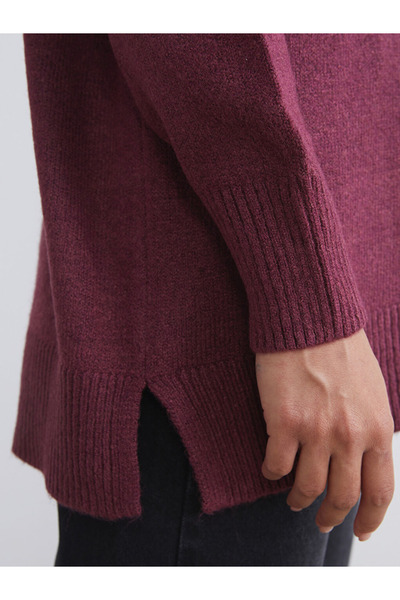 LC Waikiki Modest Burgundy Crew Neck Oversized Women's Knitwear Tunic