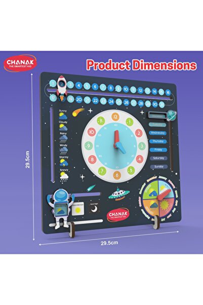 Chanak Wooden Space Learning Clock for Kids | Teach Time, Date, Week, Month & Weather