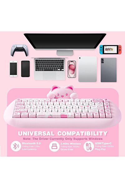 YUNZII C68 Wireless 65% Mechanical Keyboard, Hot-Swap, BT5.0/2.4G/Wired, RGB, Pink