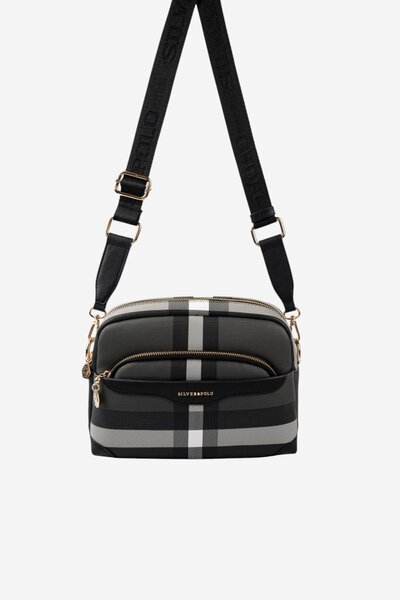 Silver Polo SP1201 Kadın Çapraz Çanta Ekose Siyah