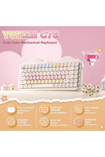 YUNZII C75 Wireless Mechanical Keyboard (Beige, Milk V2 Linear Switch)