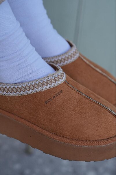 SOLAZER Women's Black Thick Soled Fur Slippers Boots 038-3