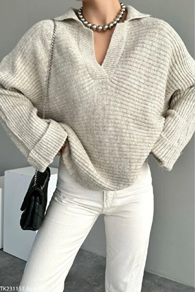 cemo Women's Ribbed Knit Long Sleeve Polo Neck Sweater Tunic