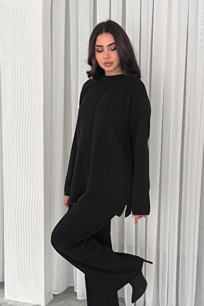 Noi Belis طقم سترة وبنطلون تريكو أساسي قصة فضفاضة AW25AU0043