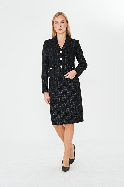 LOVELF Gold Düğmeli Tüvit Etekli Takım Siyah