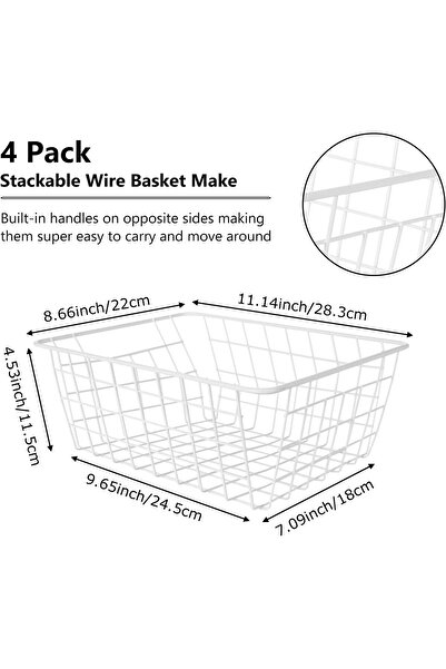 Generic 4-Pack Stackable Wire Freezer Organizer Baskets with Handles (White)