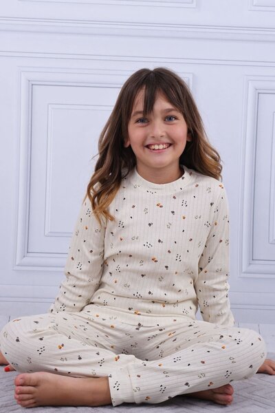 Tiril Tiril Κοριτσίστικη μακρυμάνικη πιτζάμα με λαιμόκοψη ποδηλάτου-εκρού