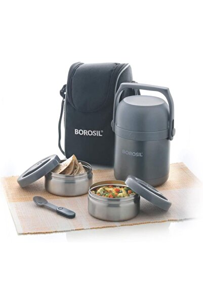 Borosil Hot n Fresh Stainless Steel Insulated Lunch Box Set of 2, 420 ml, Silver