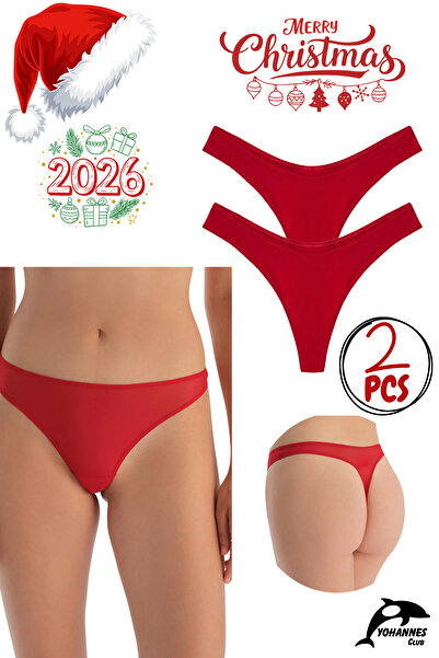Yohannes Club Women'S, Cotton Basic Thong String Panties, Red Christmas Pack, 2-Pack,