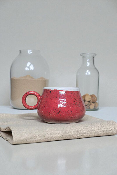 Sonmez Art كوب سيراميك أحمر مصنوع يدويًا – تصميم حديث على شكل حصى، مع تأثير أ...