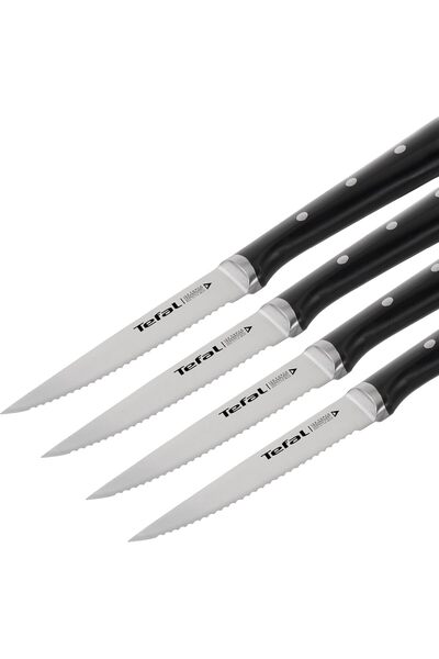 TEFAL Ice Force 4-Piece Steak Knife Set, 11 cm, Black, Stainless Steel