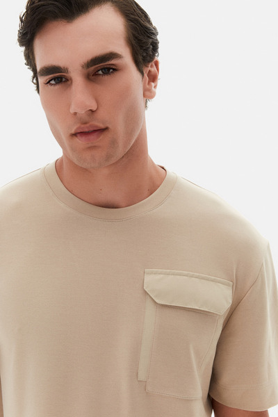 Twn Relaxed Fit Beige Plain T-Shirt