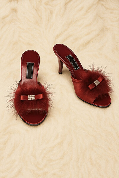 Loule Feather & Stone Detailed Thin Heel Dowry Gift House Slippers