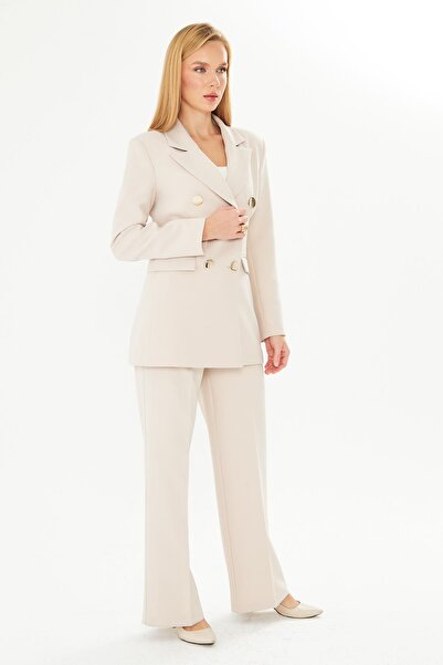 LOVELF Premium Büyük Gold Düğmeli Kruvaze Takım Bej