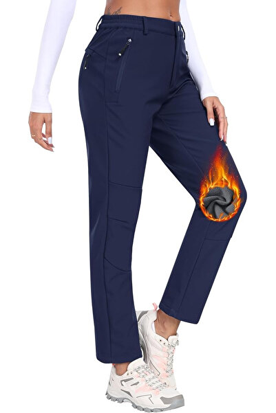 OEM Pantaloni de iarnă pentru femei, softshell, impermeabili, cu căptușeală din fleece, camping, drumeții, 2XL, albaștri