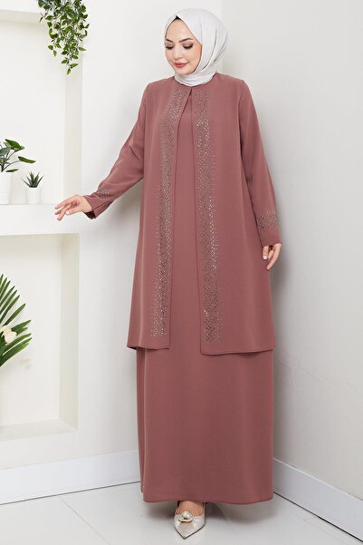 hafsamina Shiny Stone Plus Size Mother Dress Tile Hm2856