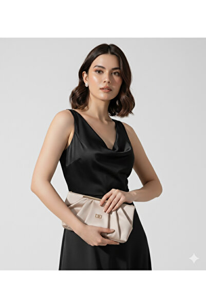 mossi Γυναικεία τσάντα βραδινού φορέματος με λουράκι από σατέν σε χρώμα δέρματος Κομψή τσάντα clutch